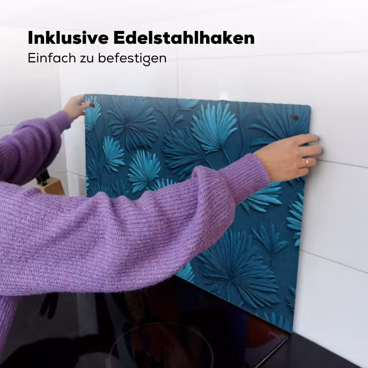 Bladeren - Reliëf - Patroon - Oceaanblauw - Modern Inductie beschemer met haakjes klein 777 -ky-ophangen-de