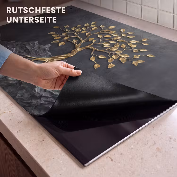 2-in-1 Herdabdeckplatte & Spritzschutz - Blätter - Gold - Baum - Fels - Bladeren - Goud - Boom - Rots Inductie beschemer met haakjes klein