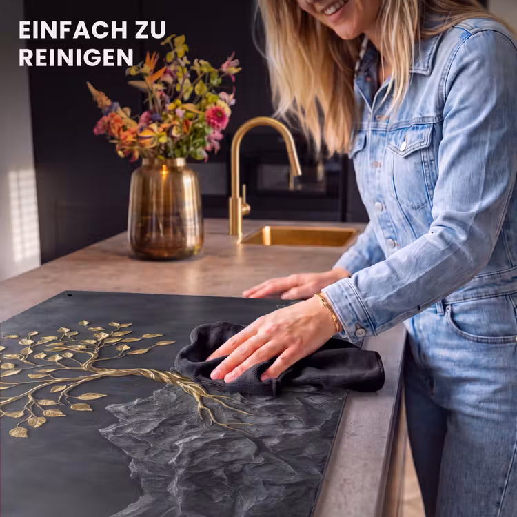 2-in-1 Herdabdeckplatte & Spritzschutz - Blätter - Gold - Baum - Fels - Bladeren - Goud - Boom - Rots Inductie beschemer met haakjes klein