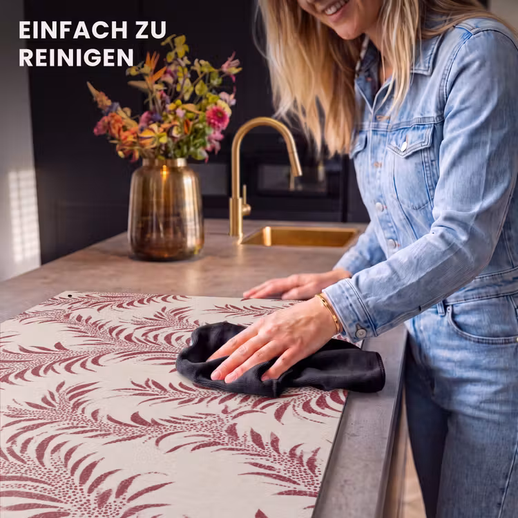 2-in-1 Herdabdeckplatte & Spritzschutz - Blätter - Leinen - Rot - Bladeren - Linnen - Rood Inductie beschemer met haakjes klein 777