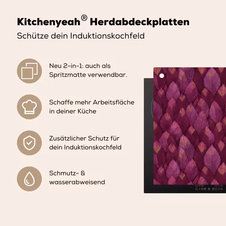 Bladeren - Patroon - Burgundy Inductie beschemer met haakjes klein 777 -ky-usp-de