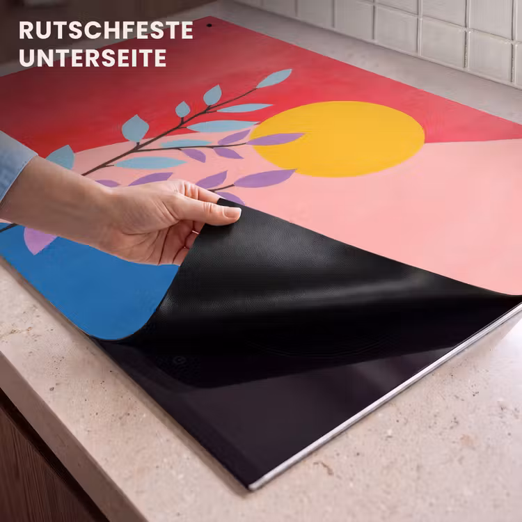 2-in-1 Herdabdeckplatte & Spritzschutz - Blätter - Sonne - Abstrakte Formen - Bladeren - Zon - Abstracte vormen Inductie beschemer met haakjes klein