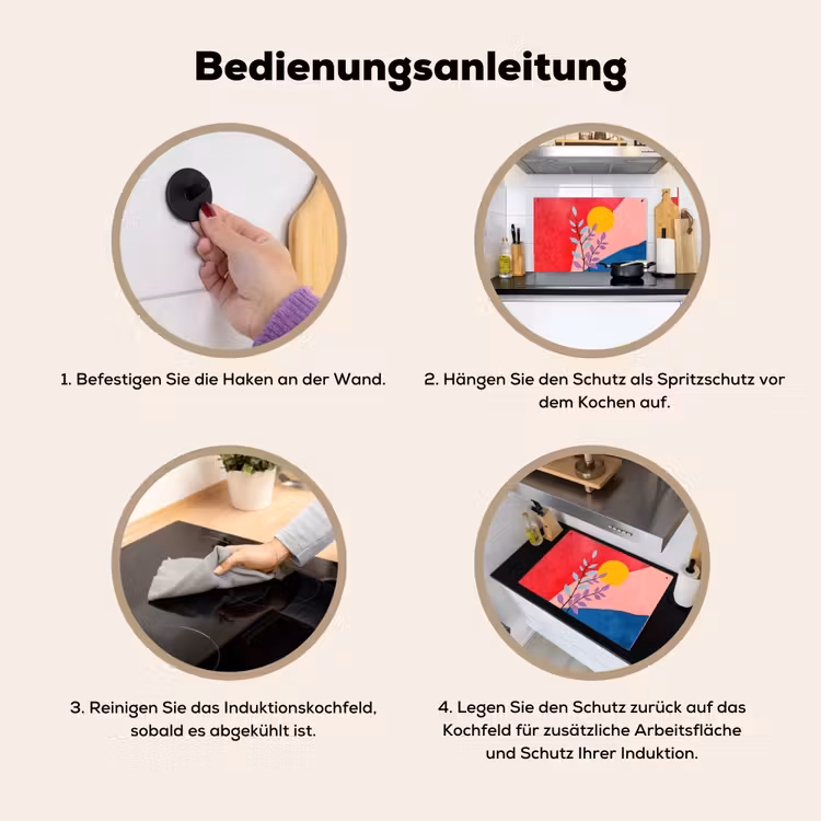 2-in-1 Herdabdeckplatte & Spritzschutz - Blätter - Sonne - Abstrakte Formen - Bladeren - Zon - Abstracte vormen Inductie beschemer met haakjes klein