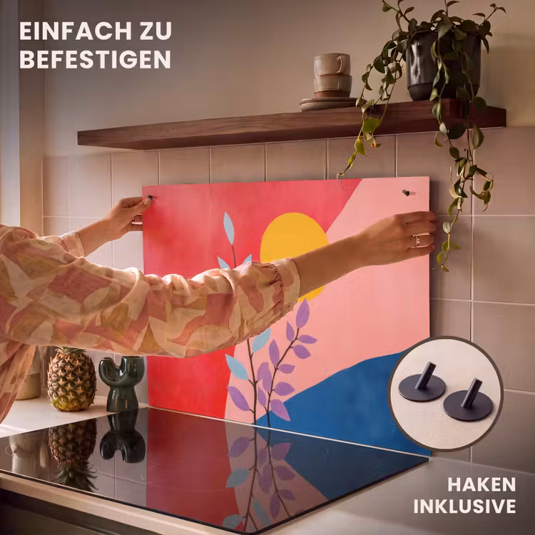 2-in-1 Herdabdeckplatte & Spritzschutz - Blätter - Sonne - Abstrakte Formen - Bladeren - Zon - Abstracte vormen Inductie beschemer met haakjes klein