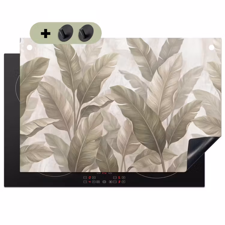 Bladeren - Tropisch - Natuur - Abstract - Beige Inductie beschemer met haakjes klein -3d