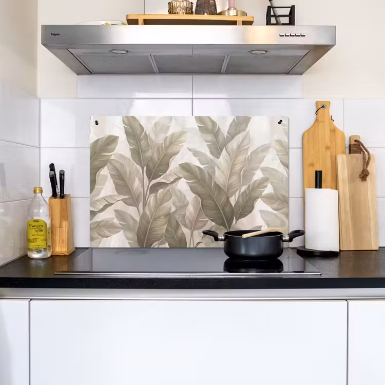 Bladeren - Tropisch - Natuur - Abstract - Beige Inductie beschemer met haakjes klein -sfeer2