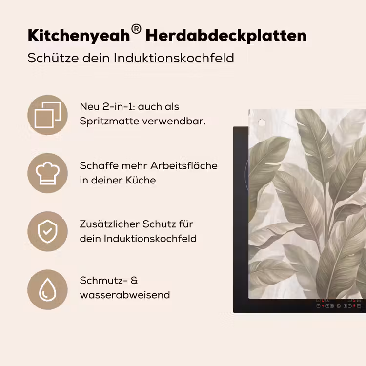 Bladeren - Tropisch - Natuur - Abstract - Beige Inductie beschemer met haakjes klein -ky-usp-de