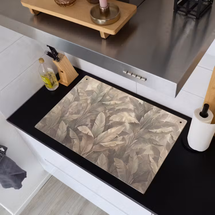 Bladeren - Tropisch - Natuur - Modern - Beige Inductie beschemer met haakjes klein -sfeer1