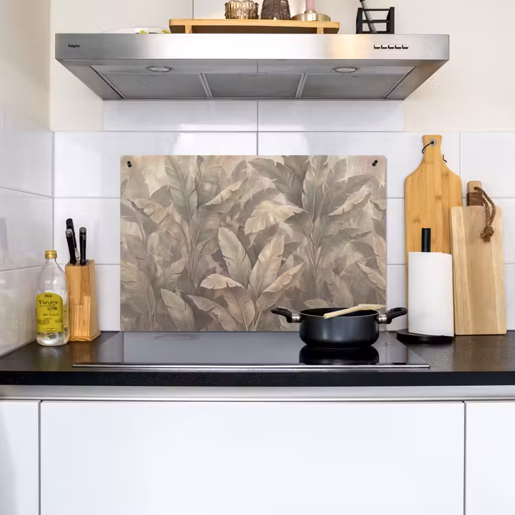 Bladeren - Tropisch - Natuur - Modern - Beige Inductie beschemer met haakjes klein -sfeer2