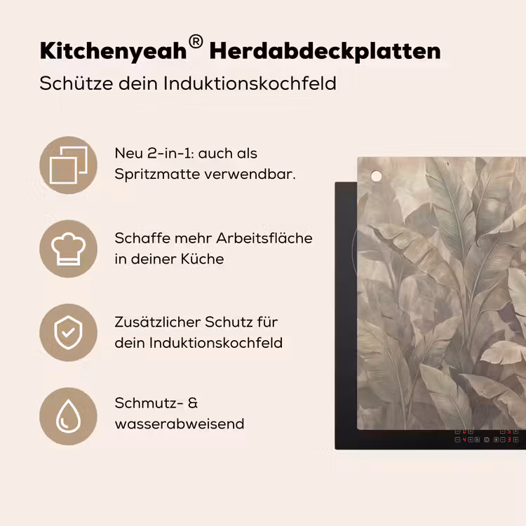 Bladeren - Tropisch - Natuur - Modern - Beige Inductie beschemer met haakjes klein -ky-usp-de