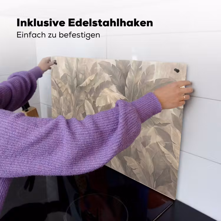 Bladeren - Tropisch - Natuur - Modern - Beige Inductie beschemer met haakjes klein -ky-ophangen-de