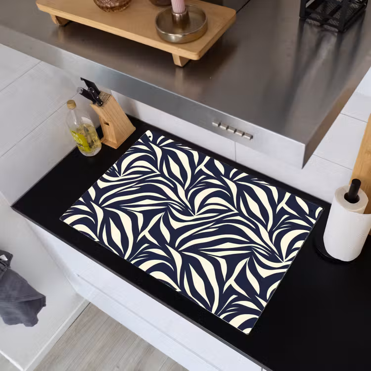 Bladvormen - Blauw - Patroon - Wit Inductie beschemer met haakjes klein 777 -sfeer1