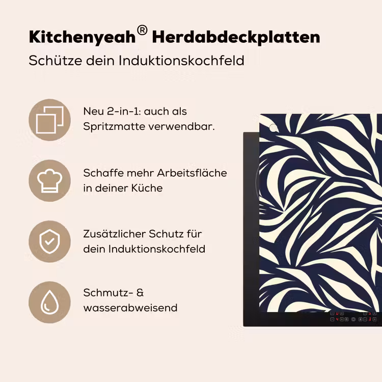 Bladvormen - Blauw - Patroon - Wit Inductie beschemer met haakjes klein 777 -ky-usp-de
