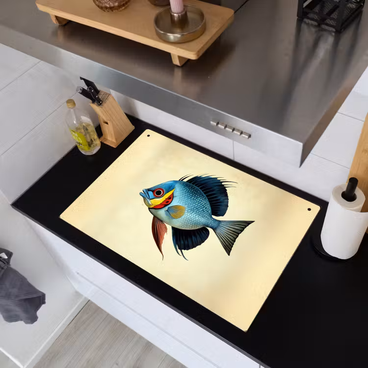 2-in-1 Herdabdeckplatte & Spritzschutz - Blau - Kiemen - Fisch - Illustration - Blauw - Kieuwen - Vis - Illustratie Inductie beschemer met haakjes klein