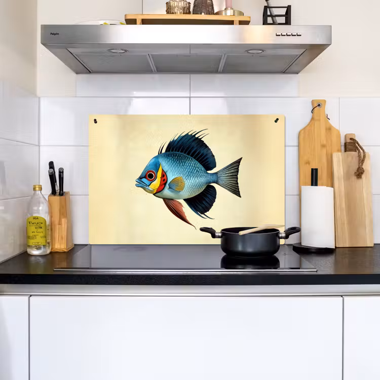 2-in-1 Herdabdeckplatte & Spritzschutz - Blau - Kiemen - Fisch - Illustration - Blauw - Kieuwen - Vis - Illustratie Inductie beschemer met haakjes klein