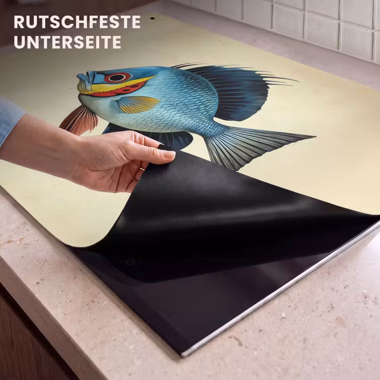 2-in-1 Herdabdeckplatte & Spritzschutz - Blau - Kiemen - Fisch - Illustration - Blauw - Kieuwen - Vis - Illustratie Inductie beschemer met haakjes klein