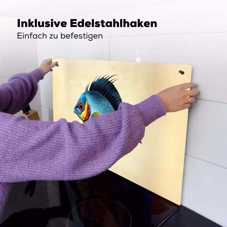 2-in-1 Herdabdeckplatte & Spritzschutz - Blau - Kiemen - Fisch - Illustration - Blauw - Kieuwen - Vis - Illustratie Inductie beschemer met haakjes klein