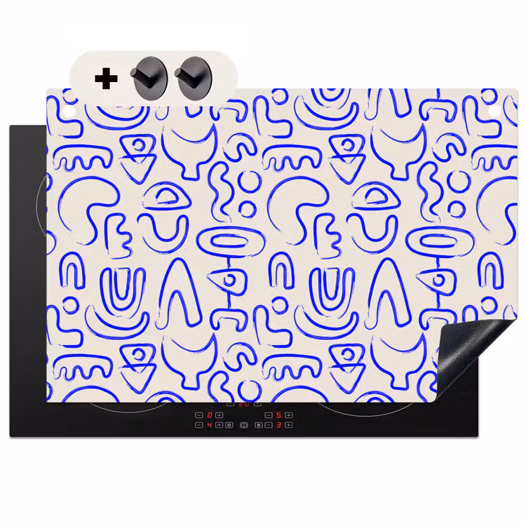 2-in-1 Herdabdeckplatte & Spritzschutz - Blau - Muster - Abstrakt - Beige - Blauw - Patroon - Abstract - Beige Inductie beschemer met haakjes klein 777
