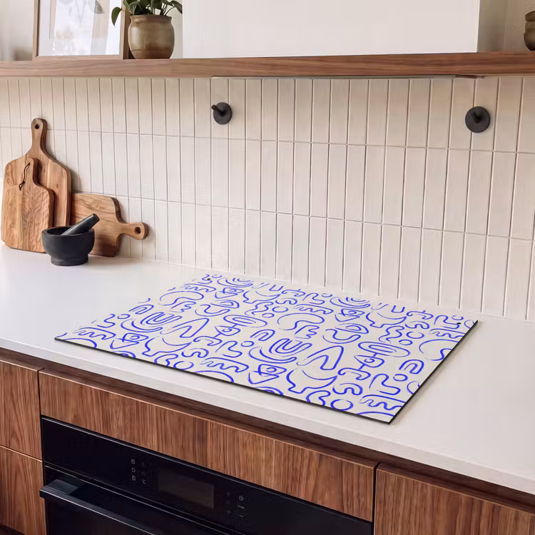 2-in-1 Herdabdeckplatte & Spritzschutz - Blau - Muster - Abstrakt - Beige - Blauw - Patroon - Abstract - Beige Inductie beschemer met haakjes klein 777