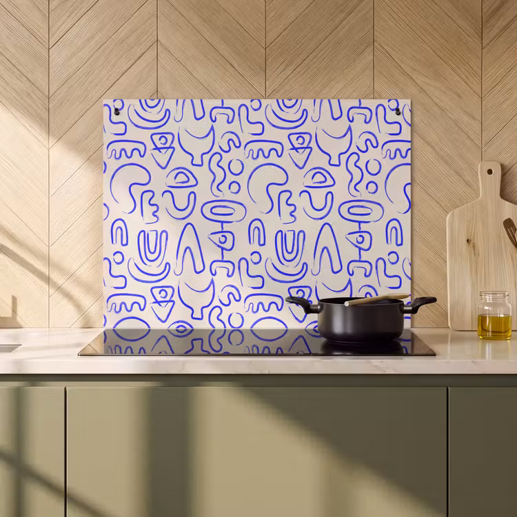 2-in-1 Herdabdeckplatte & Spritzschutz - Blau - Muster - Abstrakt - Beige - Blauw - Patroon - Abstract - Beige Inductie beschemer met haakjes klein 777