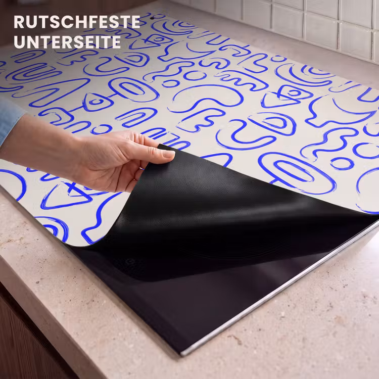 2-in-1 Herdabdeckplatte & Spritzschutz - Blau - Muster - Abstrakt - Beige - Blauw - Patroon - Abstract - Beige Inductie beschemer met haakjes klein 777