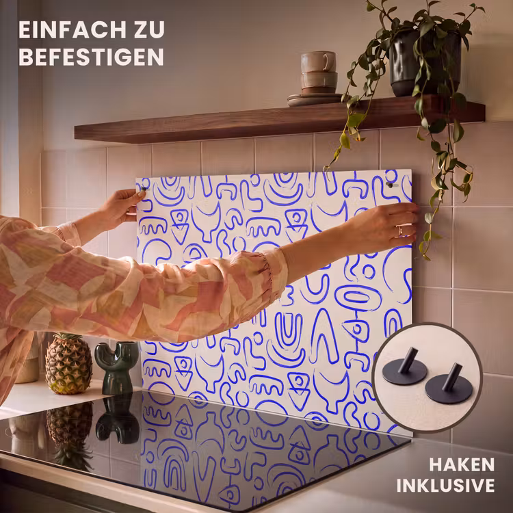 2-in-1 Herdabdeckplatte & Spritzschutz - Blau - Muster - Abstrakt - Beige - Blauw - Patroon - Abstract - Beige Inductie beschemer met haakjes klein 777