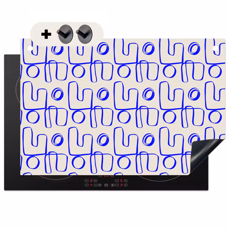 2-in-1 Herdabdeckplatte & Spritzschutz - Blau - Muster - Beige - Abstrakt - Blauw - Patroon - Beige - Abstract Inductie beschemer met haakjes klein 777
