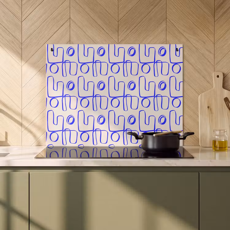 2-in-1 Herdabdeckplatte & Spritzschutz - Blau - Muster - Beige - Abstrakt - Blauw - Patroon - Beige - Abstract Inductie beschemer met haakjes klein 777