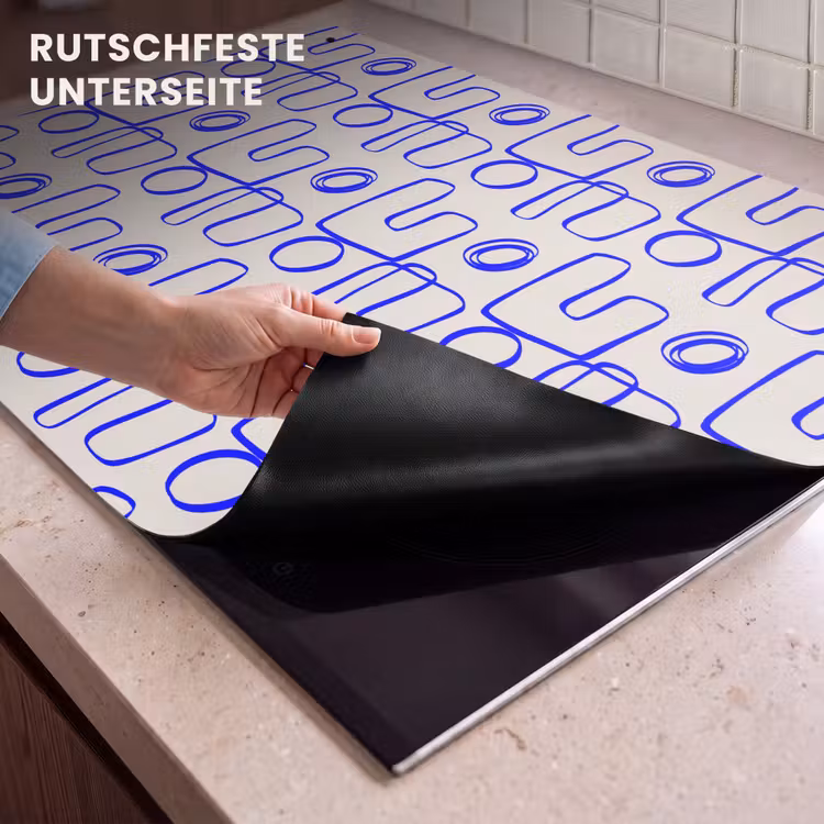 2-in-1 Herdabdeckplatte & Spritzschutz - Blau - Muster - Beige - Abstrakt - Blauw - Patroon - Beige - Abstract Inductie beschemer met haakjes klein 777