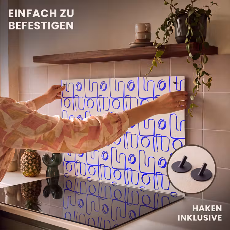 2-in-1 Herdabdeckplatte & Spritzschutz - Blau - Muster - Beige - Abstrakt - Blauw - Patroon - Beige - Abstract Inductie beschemer met haakjes klein 777