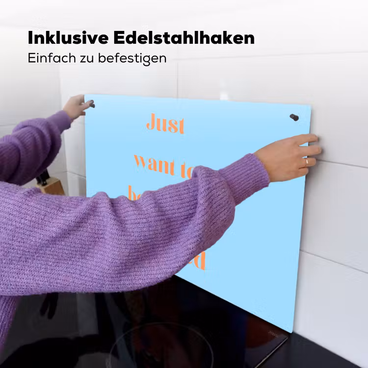 Blauw - Oranje - Just want to be happy & naked Inductie beschemer met haakjes klein -ky-ophangen-de