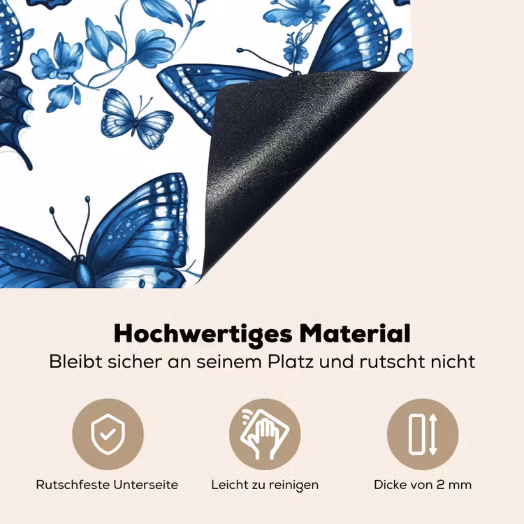 Blauw - Vlinders - Bloemen - Wit Inductie beschemer met haakjes klein 777 -ky-onderkant-de