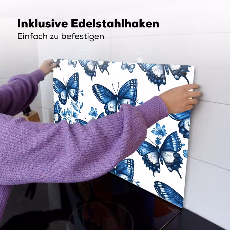 Blauw - Vlinders - Bloemen - Wit Inductie beschemer met haakjes klein 777 -ky-ophangen-de
