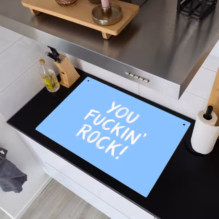 Blauw - Wit - You fuckin rock Inductie beschemer met haakjes klein -sfeer1