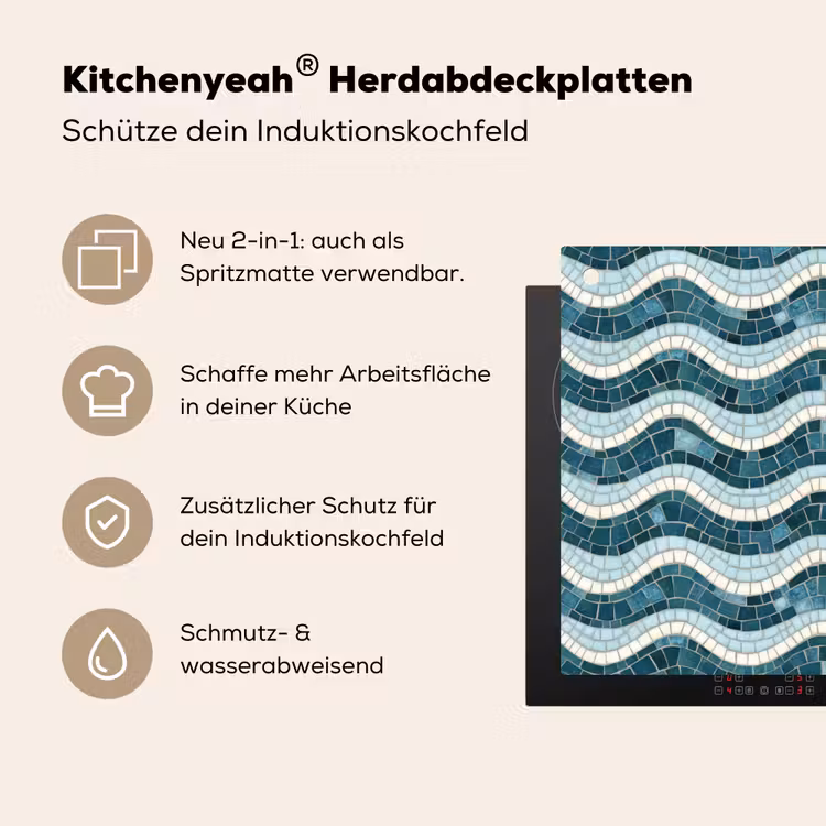 Blauw - Wit - Mozaïek - Golvend Inductie beschemer met haakjes klein 777 -ky-usp-de