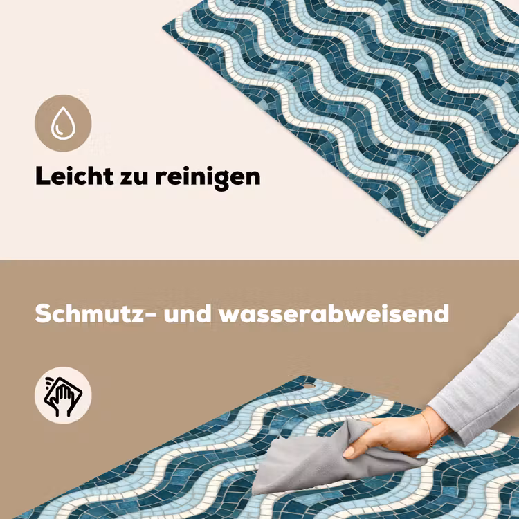 Blauw - Wit - Mozaïek - Golvend Inductie beschemer met haakjes klein 777 -ky-schoon-de