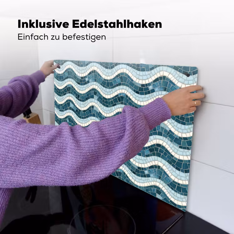 Blauw - Wit - Mozaïek - Golvend Inductie beschemer met haakjes klein 777 -ky-ophangen-de