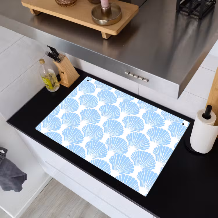 Blauw - Wit - Schelpen - Grafisch - Structuur Inductie beschemer met haakjes klein 777 -sfeer1