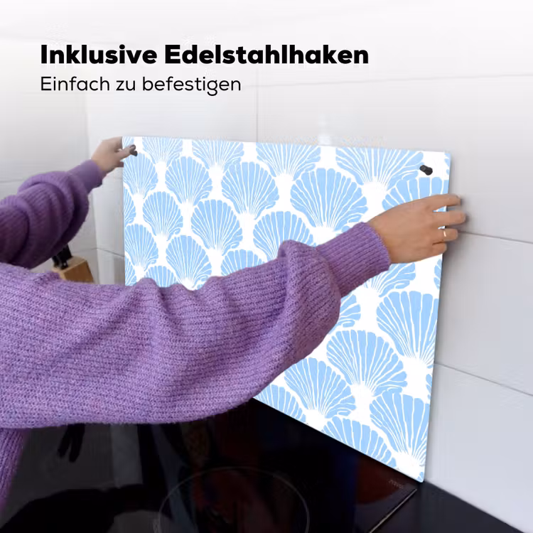 Blauw - Wit - Schelpen - Grafisch - Structuur Inductie beschemer met haakjes klein 777 -ky-ophangen-de