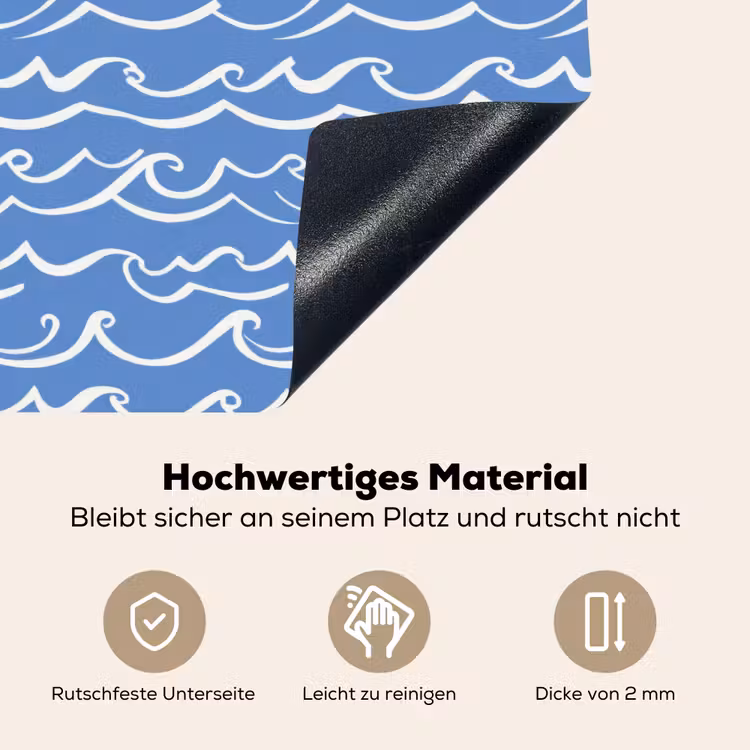 Blauw - Wit - Simpel - Getekend - Golven Inductie beschemer met haakjes klein 777 -ky-onderkant-de
