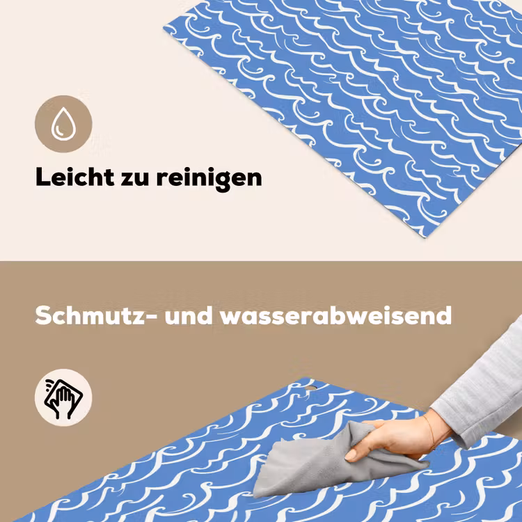 Blauw - Wit - Simpel - Getekend - Golven Inductie beschemer met haakjes klein 777 -ky-schoon-de