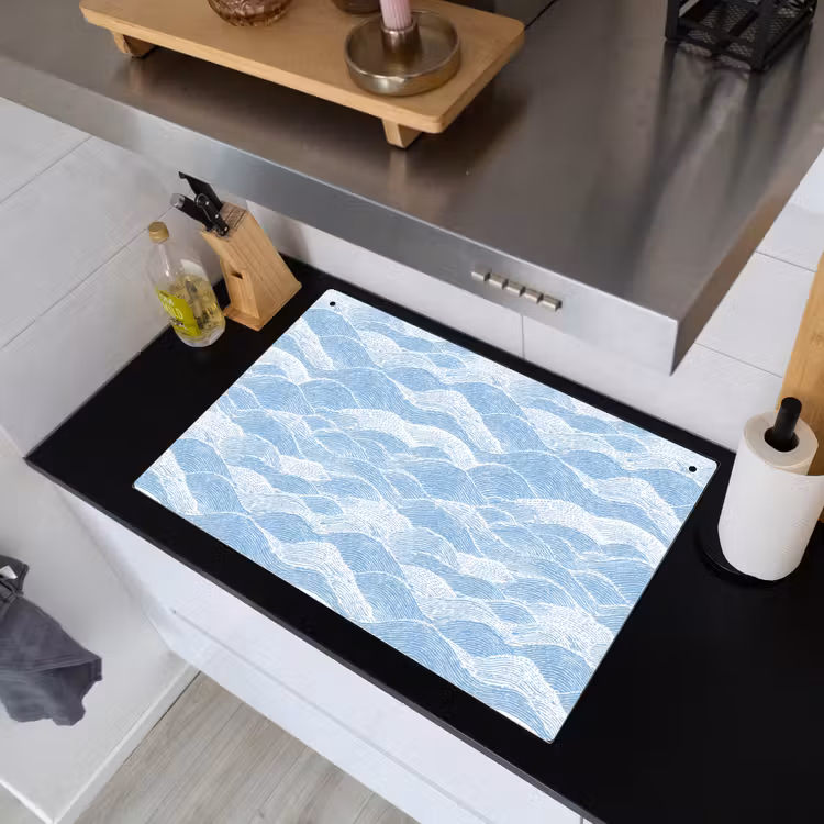 Blauw - Wit - Golven - Getekend Inductie beschemer met haakjes klein 777 -sfeer1