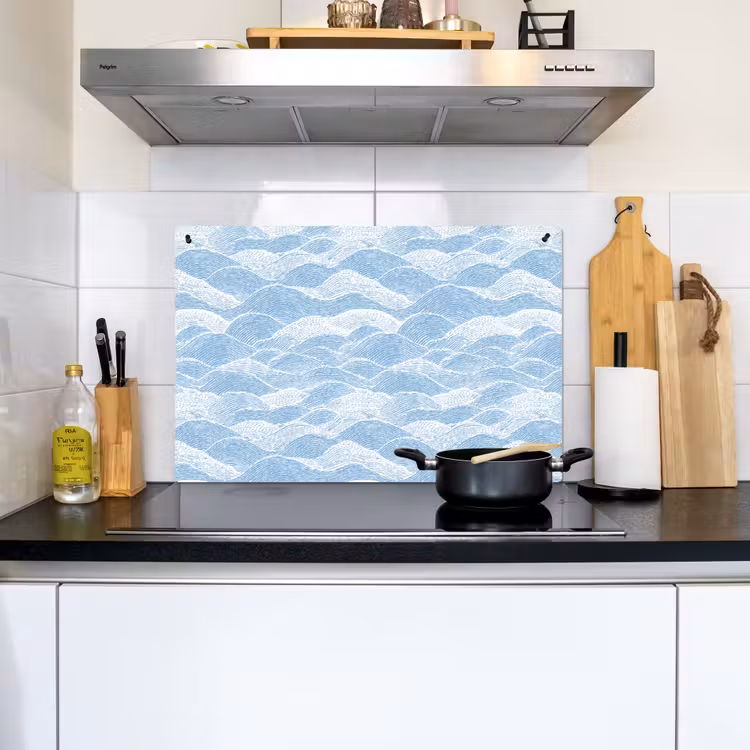Blauw - Wit - Golven - Getekend Inductie beschemer met haakjes klein 777 -sfeer2