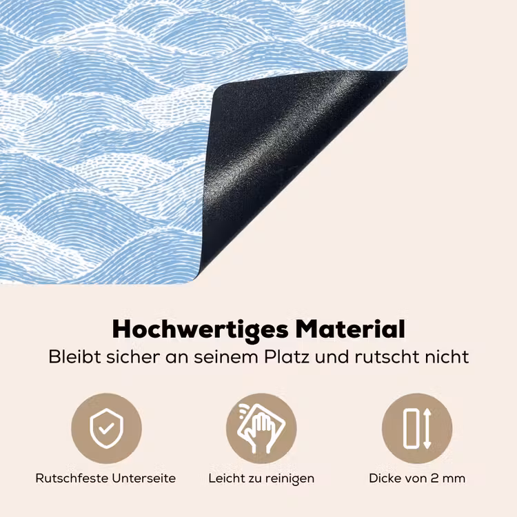 Blauw - Wit - Golven - Getekend Inductie beschemer met haakjes klein 777 -ky-onderkant-de