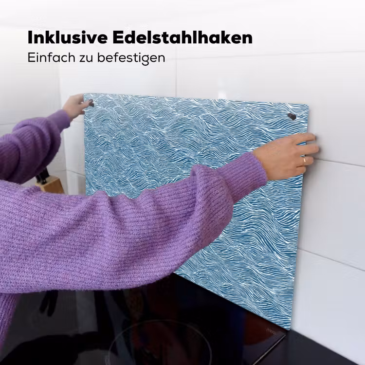 Blauw - Wit - Golven - Getekend - Textuur Inductie beschemer met haakjes klein 777 -ky-ophangen-de