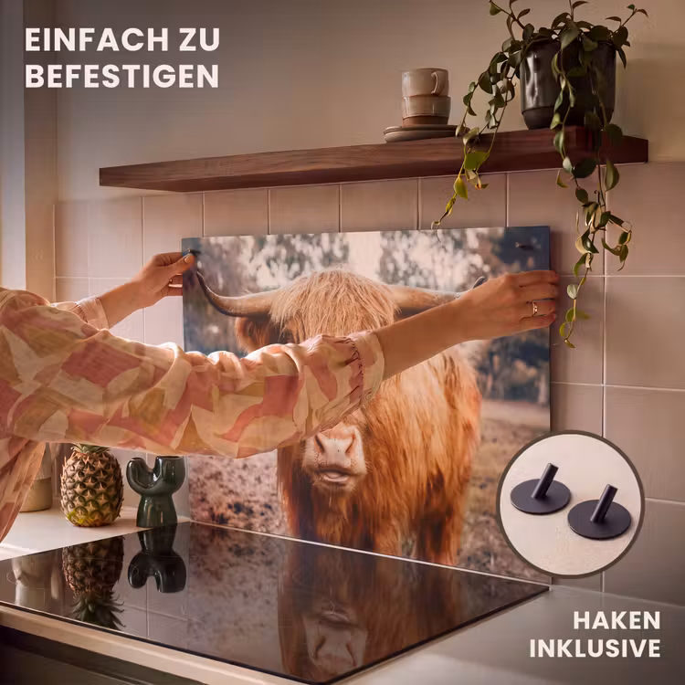 2-in-1 Herdabdeckplatte & Spritzschutz - Blick vom Rustic Giant - Blik van de Rustieke Reus Inductie beschemer met haakjes klein