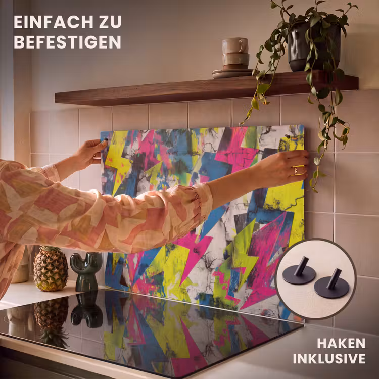 2-in-1 Herdabdeckplatte & Spritzschutz - Blitze - Muster - Marmor - Farben - Bliksemschichten - Patroon - Marmer - Kleuren Inductie beschemer met haakjes klein