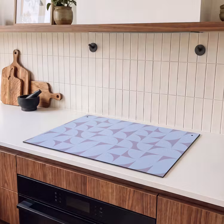 2-in-1 Herdabdeckplatte & Spritzschutz - Blöcke - Blau - Lila - Muster - Blokken - Blauw - Paars - Patroon Inductie beschemer met haakjes klein 777