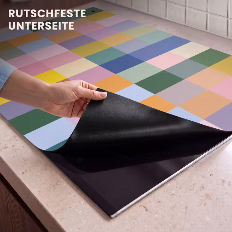 2-in-1 Herdabdeckplatte & Spritzschutz - Blöcke - Quadratisch - Gemustert - Farbig - Blokken - Vierkant - Patroon - Gekleurd Inductie beschemer met haakjes klein