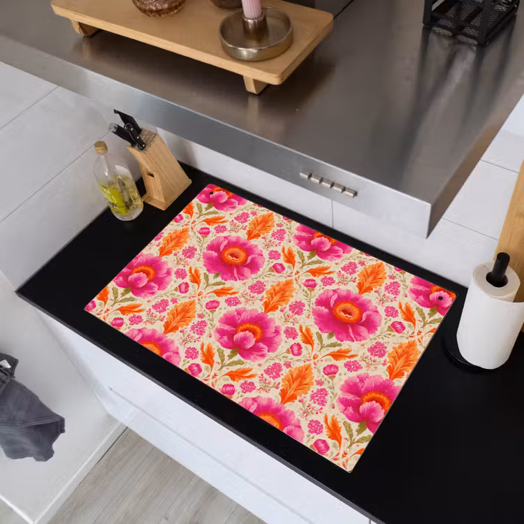 Bloemen - Barok - Roze - Oranje Inductie beschemer met haakjes klein 777 -sfeer1